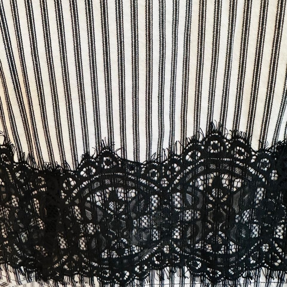 Blouse Striped Black and White Lace-Trim Women's Blouse - Picture 3 of 6